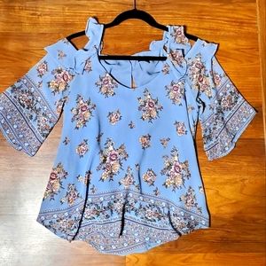 Haute Monde floral cold shoulder top.